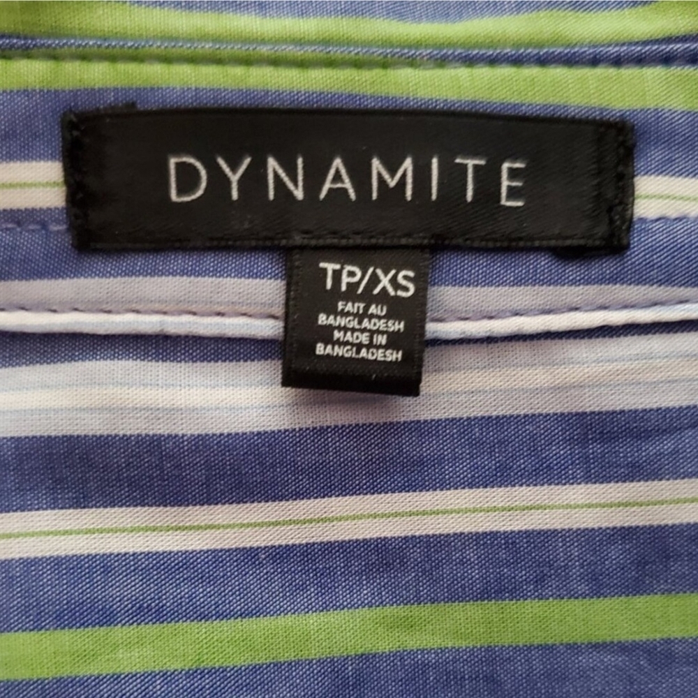 Dynamite Striped Button-Down Shirt in Blue and Green, Fits S/M - Picture 3 of 3